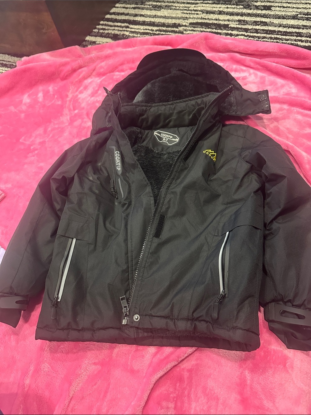 Children's Black Puff Jacket with Hood - Cozy Insulated Winter Coat